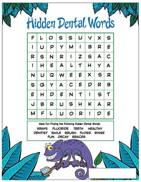 Hidden Dental Words Activity Sheet - Pediatric Dentist in Fargo, ND