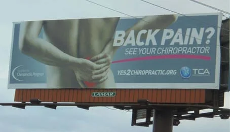 Billboard over LA promoting drug-free pain management.