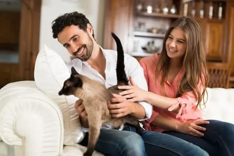 Family enjoying time with their cat before vacation.