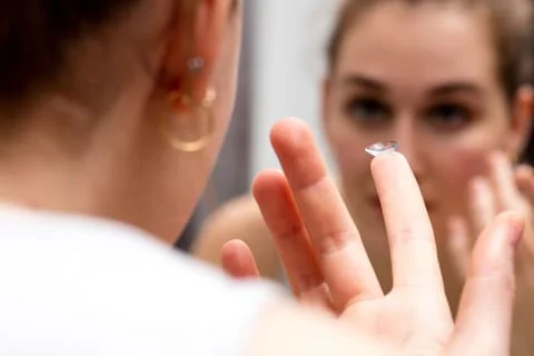woman putting on contact lenses 