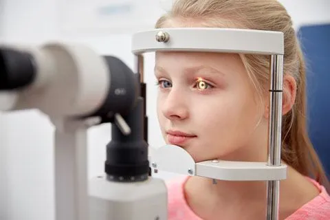 Young girl having eyes examined