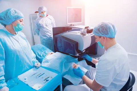 Doctor performing eye surgery