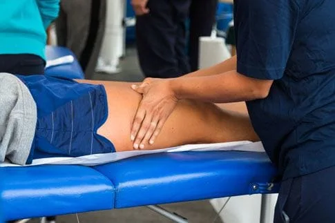Patient receiving treatment on leg