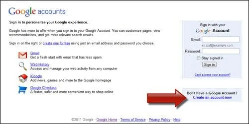 Create a New Account in Google