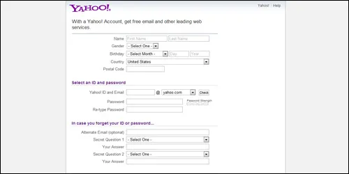 Fill out info on
                            Yahoo