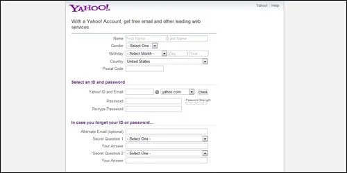 Fill out info on
Yahoo