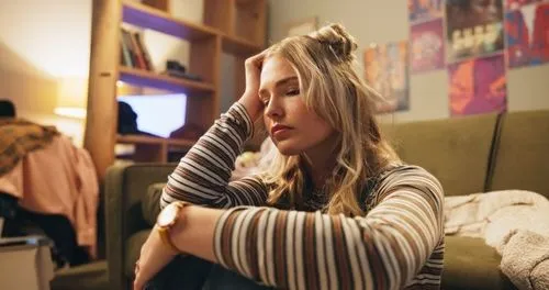 Teen with depression and anxiety at home