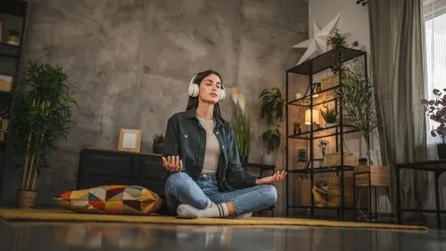 Woman indoor performing yoga