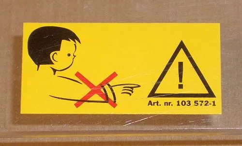 A warning lable on a box
