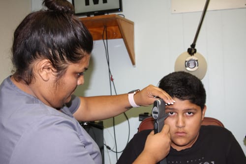 Patient during an eye exam at Buena Park Eyecare