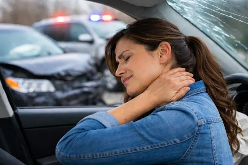 Women after car accident with neck pain
