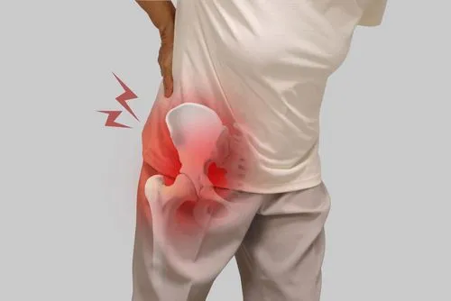 Senior woman experiencing discomfort from hip pain
