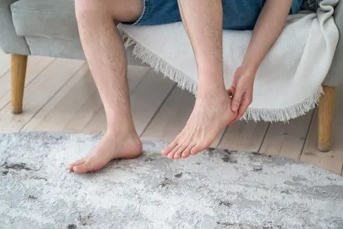Close-up of a man holding his foot due to plantar fasciitis pain