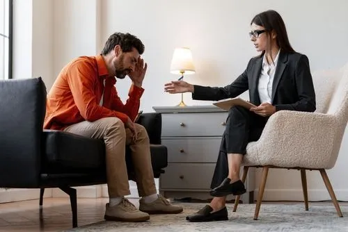 Man receiving therapy for depression and anxiety