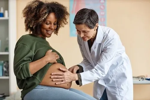 Expectant mother consulting pediatric specialist before birth.