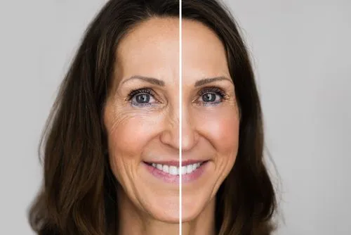 Cosmetic treatment showing wrinkle improvement on woman’s face