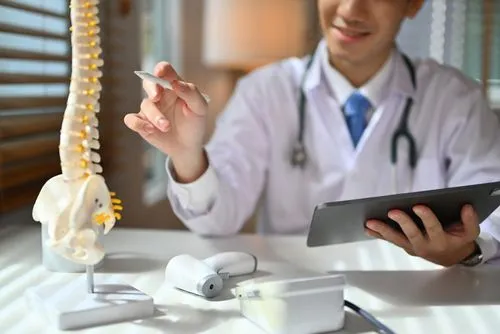 Chiropractor demonstrating spine anatomy