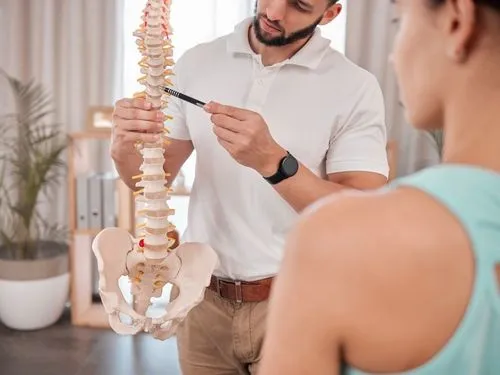 doctor showing spine model to a patient
