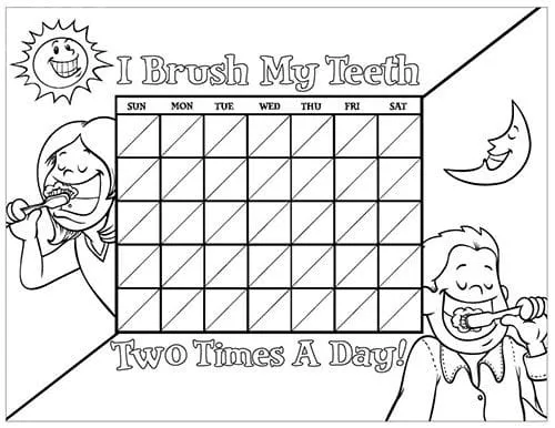 Black and White Brushing Chart for Children