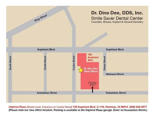 map illustration of Dr. Dino Dee DDS office location, dentist Honolulu, HI
