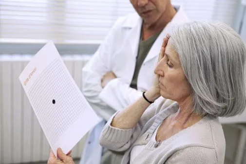 Woman being tested for Macular Degeneration.