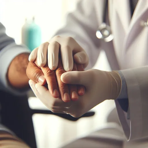 Doctor's hand holding patient's hand
