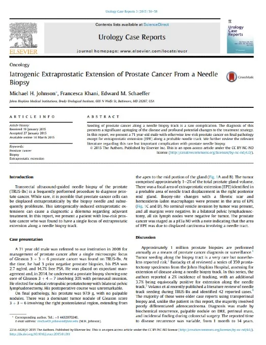 Iatrogenic Extraprostatic Extension of Prostate Cancer From a Needle