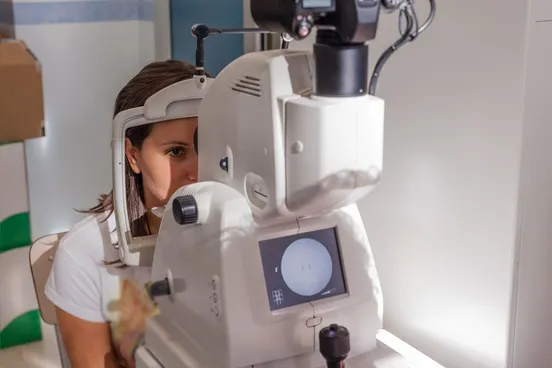 image of eye glasses on an eye chart. 