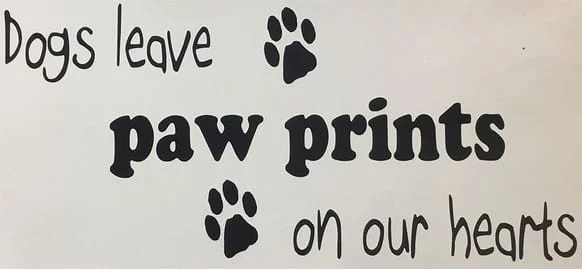 image that says dogs leave paw prints on our hearts
