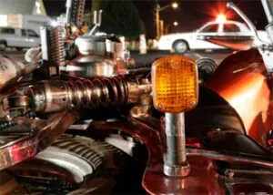 accident scene, close up of a motorcycle on a tow truck