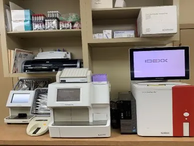 desk with appliances