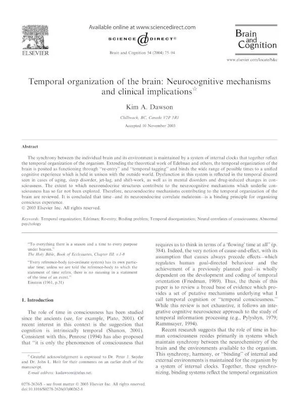 The Organization of Time in the Brain