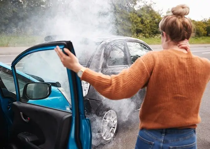 Woman suffers from car injuries after getting involved in a car accident 