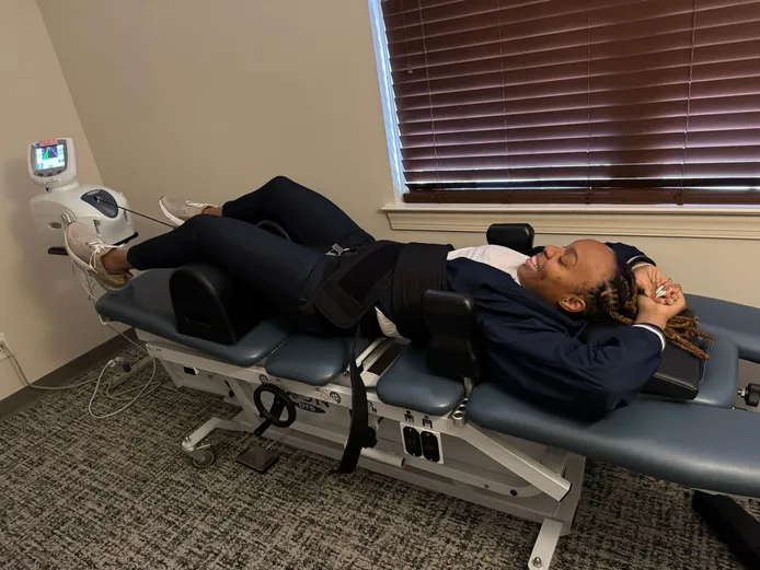 Patient receiving spinal decompression therapy