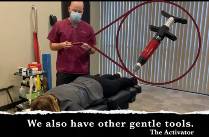 Dr. McCoy showing how we can use the activator for a gentle chiropractic treatment