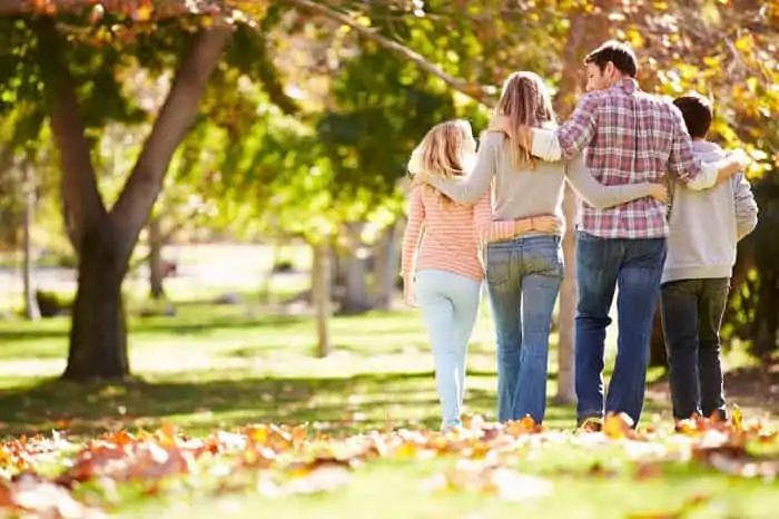 family walking in fall