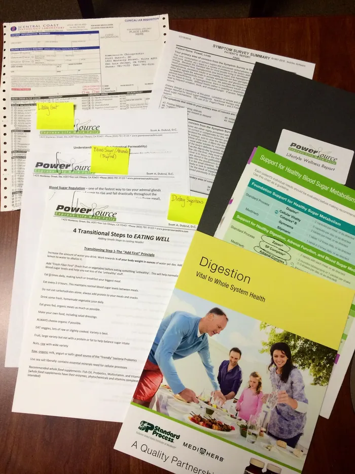 At Powersource our Wellness Consultations address the WHOLE person including lab work (saliva and blood), dietary changes, lifestyle adjustments and whole food nutritional support. Here is an example of the supporting materials we have prepared for one patients suffering from "Leaky Gut".