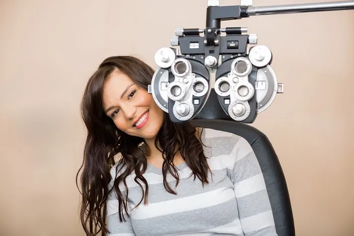 woman getting ready to receive an eye exam
