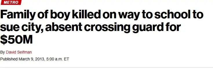 Family of boy killed on way to school to sue city, absent crossing guard for $50M