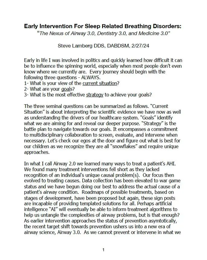 Early Intervention for Sleep Related Breathing Disorders