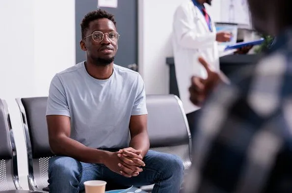 Patient waiting for eye exam