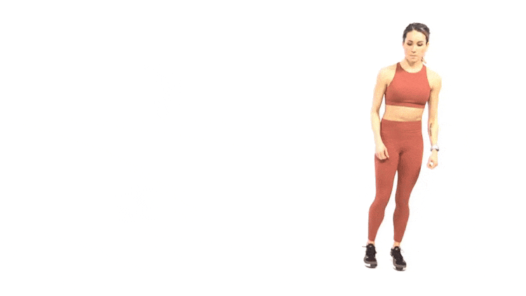 A woman doing walking lateral lunges.