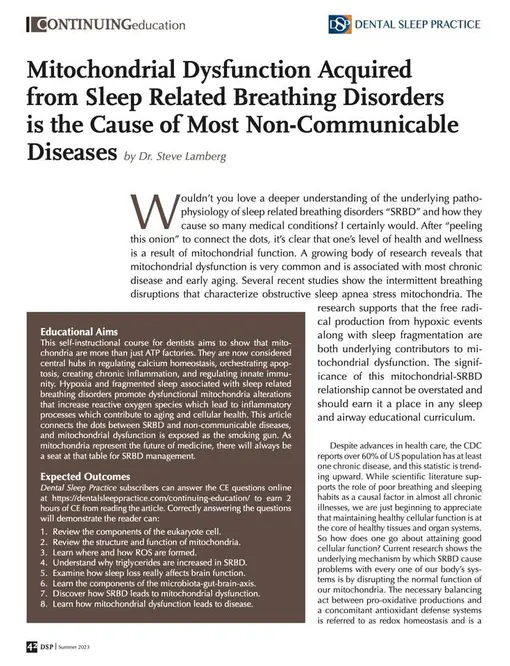 Mitochondrial Dysfunction Acquired from Sleep Related Breathing Disorders