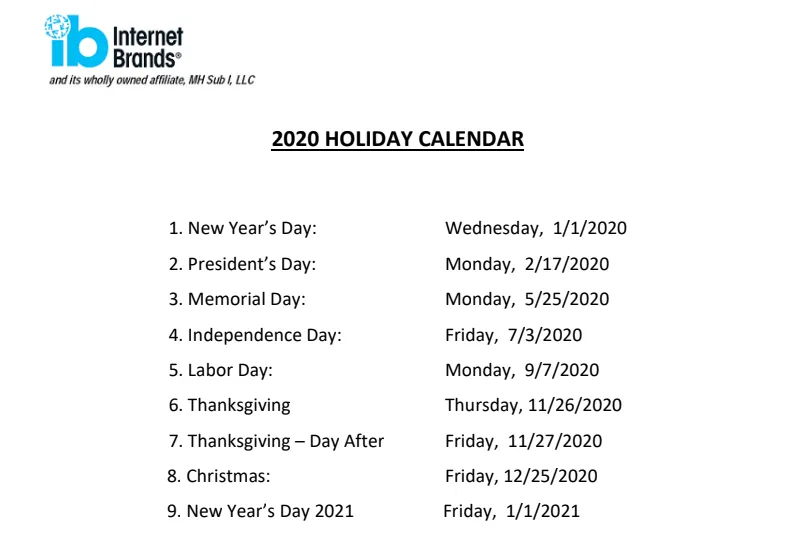 holiday calendar 