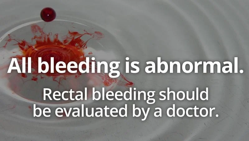 Rectal bleeding should be evaluated by a doctor. Blood dispersing in water background