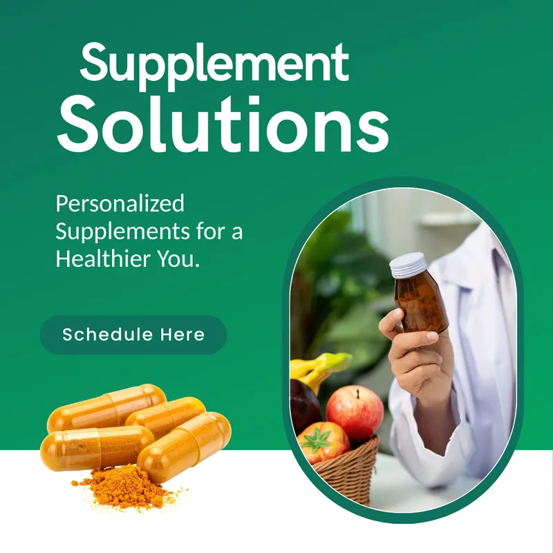 Supplement Solution photo with a doctor holding up a bottle of supplements. 