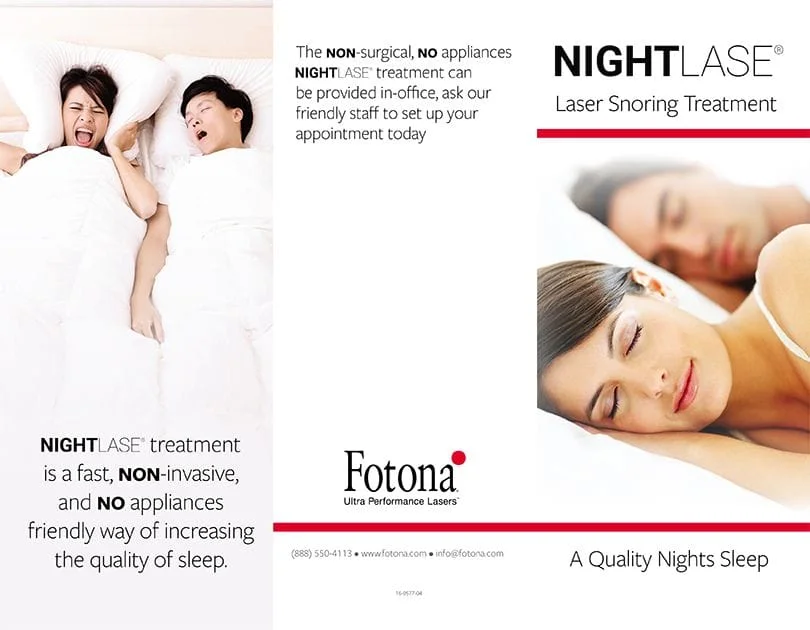 digital pamphlet advertising the Fotona dental laser, Nightlase snoring treatment Plano, TX dentist 