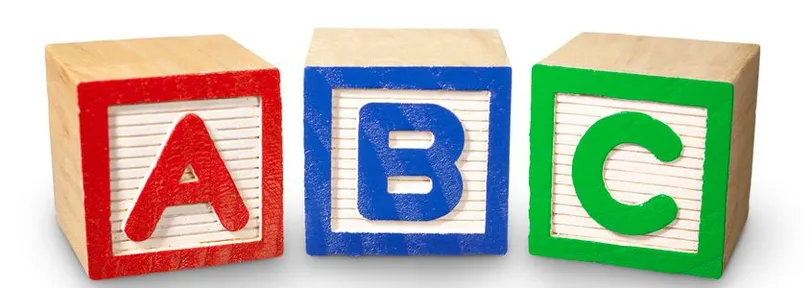 Colorful letter blocks for the letters A, B, and C.