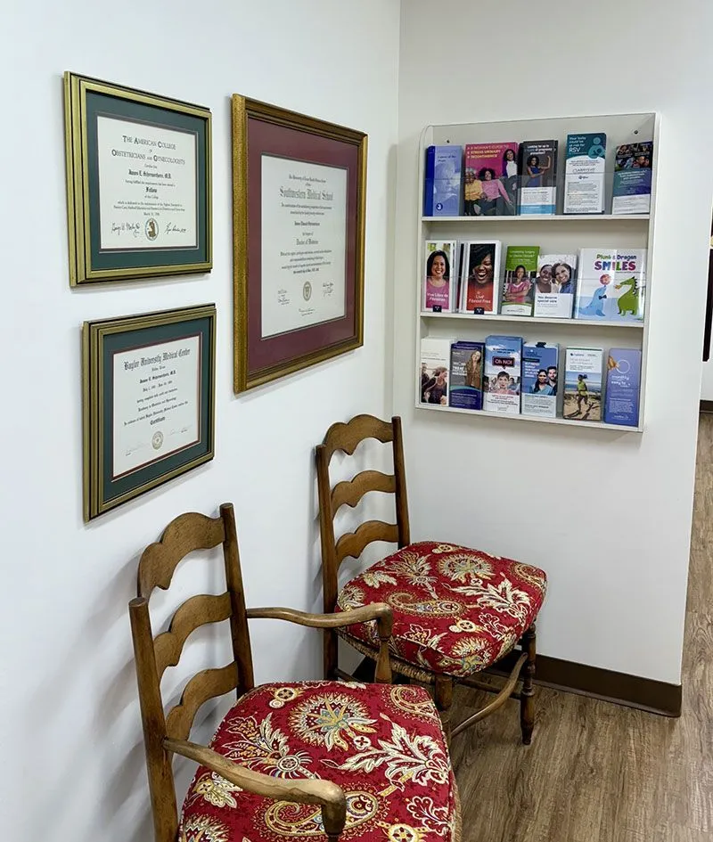 office with red chairs