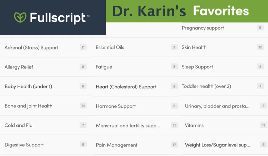 Fullscript - list of Dr. Karin's Favorite supplements